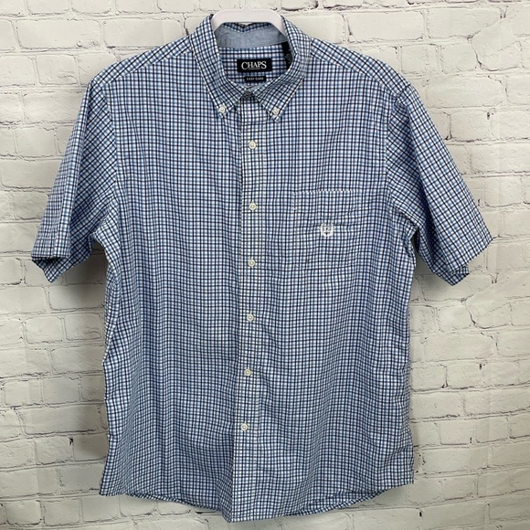 Chaps Other - Chaps Easy Care Shirt Mens Size Large Blue Plaid Check Short Sleeve Button Front
